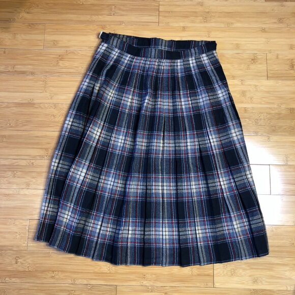 Vintage Wool sz 14 Kilt Skirt Plaid Tartan Adjustable Pleated Grey Winter Fall - Picture 6 of 9